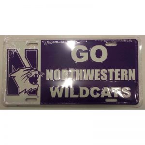 Northwestern Wildcats Metal License Plate with "N-Cat & Go Northwestern Wildcats" Design