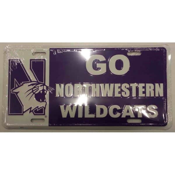 Northwestern Wildcats Metal License Plate with "N-Cat & Go Northwestern Wildcats" Design
