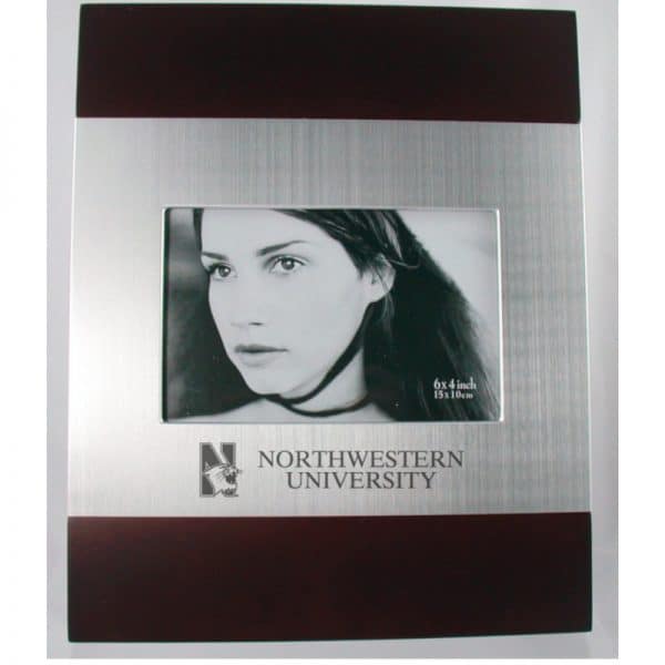 Northwestern Wildcats Polished RedWood/Silver 4X6 Frame with Laser Engraved Mascot Design
