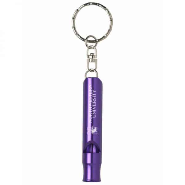 Northwestern Wildcats Purple Laser Engraved Whistle Keychain with Mascot Design