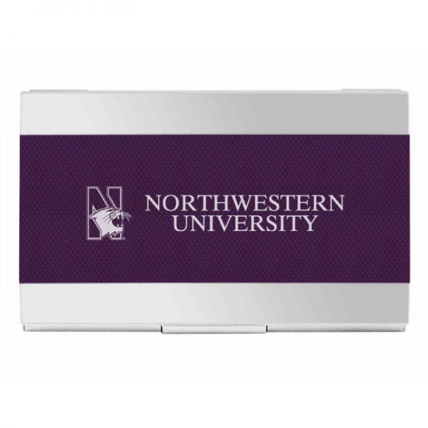 Northwestern Wildcats Laser Engraved Purple Carbon Fiber Business Card Holder with Mascot Design