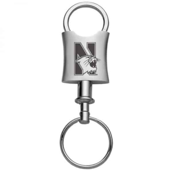 Northwestern Wildcats Laser Engraved Brushed Nickle Valet Key Chain with Mascot Design