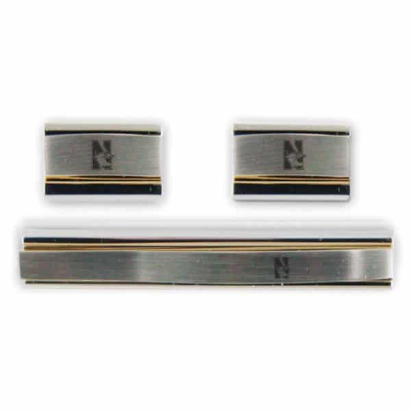 Northwestern Wildcats Laser Engraved Gold/Silver Cufflink & Tie Bar Set with Mascot Design