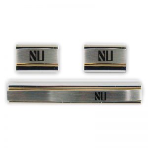 Northwestern Wildcats Laser Engraved Gold/Silver Cufflink & Tie Bar Set with Stylized NU Design   