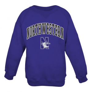 Northwestern University Wildcats Youth Purple Crewneck Sweatshirt With Sewn Arched Northwestern Over N-Cat Design