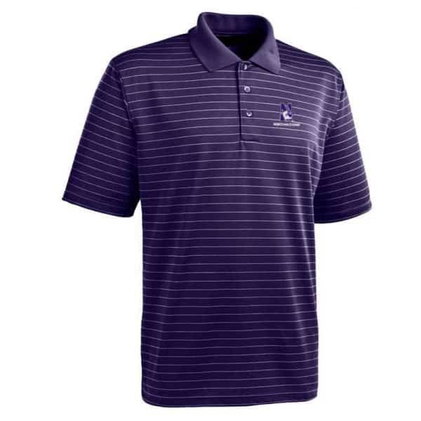 Northwestern University Wildcats Antigua Men's Elevate Purple Striped Polo Shirt