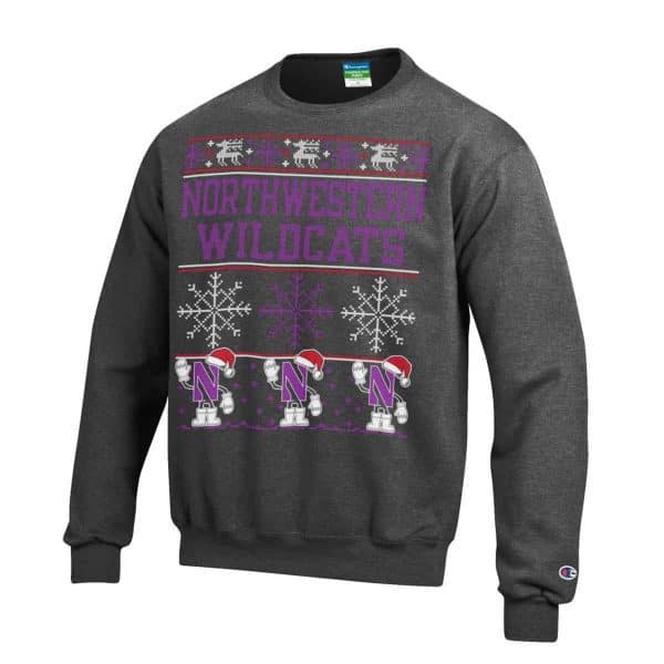 Northwestern University Wildcats Charcoal Christmas Sweatshirt With Santa Hat Design
