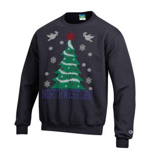 Northwestern University Wildcats Black Christmas Sweatshirt With Tree Design