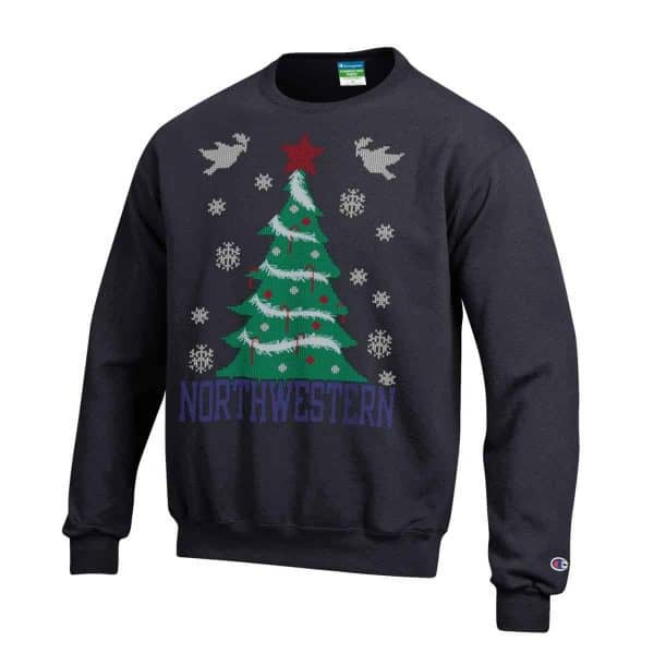 Northwestern University Wildcats Black Christmas Sweatshirt With Tree Design