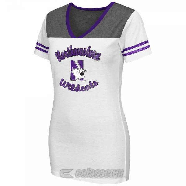 Northwestern Wildcats Colosseum Women's Pipeline V-Neck  Short Sleeve Tee Shirt