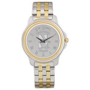 Northwestern Wildcats Mascot Design Silver Medallion Mens Wristwatch