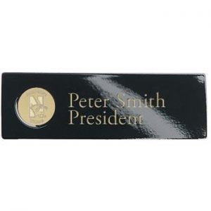 Northwestern Wildcats Mascot Design Gold Medallion Black Lacquered Brass Name Badge 