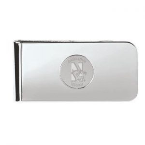 Northwestern Wildcats Mascot Design Silver Medallion Money Clip