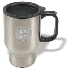 Northwestern Wildcats Mascot Design Silver Medallion Travel Mug