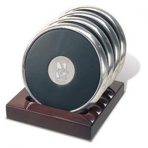 Northwestern Wildcats Mascot Design Silver Medallion Brushed Silver Tone Coaster Set of Four