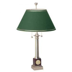 Northwestern Wildcats Mascot Design Gold Medallion Piano Wood Finish Alumni Lamp with Green Linen Shade