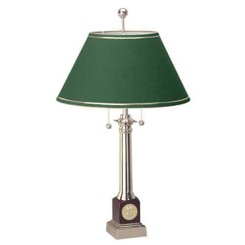 Northwestern Wildcats Mascot Design Gold Medallion Piano Wood Finish Alumni Lamp with Green Linen Shade