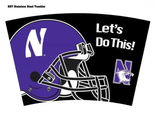 Northwestern Wildcats 16 oz Stainless Steel Travel Mug with Football Design