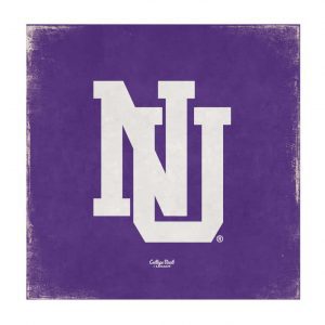 Northwestern University Wildcats Square Vintage Canvas Wall Art with Vintage Interlock NU Logo 14"X14"
