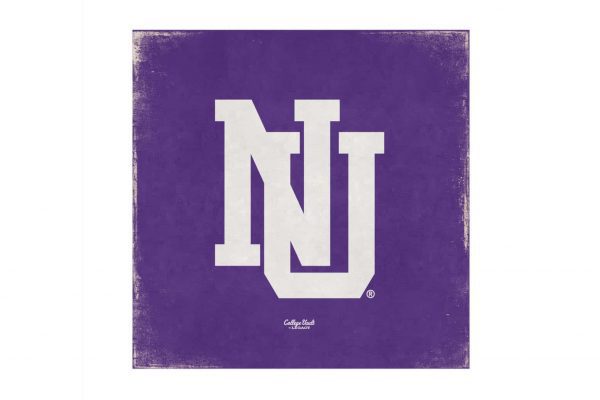 Northwestern University Wildcats Square Vintage Canvas Wall Art with Vintage Interlock NU Logo 14"X14"