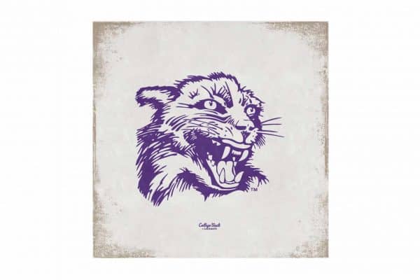 Northwestern Wildcats Square Vintage Canvas Wall Art with Vintage Wildcat Logo 14"X14"