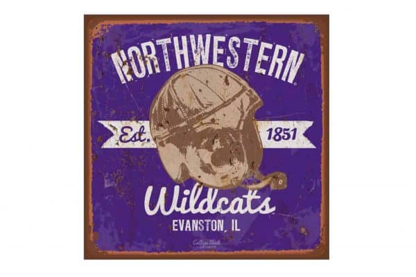 Northwestern Wildcats Square Vintage Canvas Wall Art with Vintage Helmet Logo 14"X14"