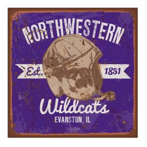 Northwestern Wildcats Square Vintage Tin Sign with Vintage  Helmet Design