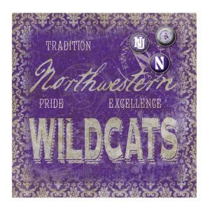 Northwestern Wildcats Square Vintage Tin Sign with Vintage  Script Northwestern Wildcat Design