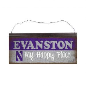 Northwestern Wildcats Rectangular Vintage Tin Sign with "Evanston My Happy Place" Design
