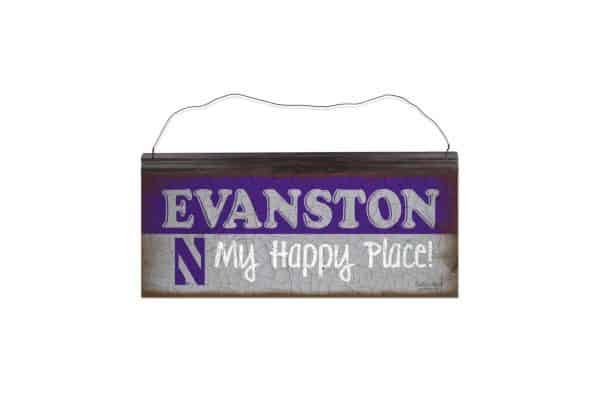 Northwestern Wildcats Rectangular Vintage Tin Sign with "Evanston My Happy Place" Design