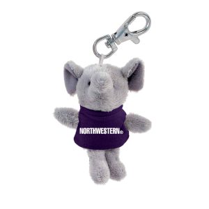 Northwestern University Wildcats Plush Keychain of an Elephant Wearing a Purple Northwestern Tee Shirt