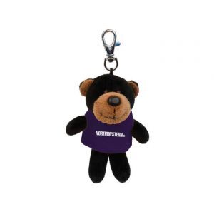 Northwestern University Wildcats Plush Keychain of a Black Bear Wearing a Purple Northwestern Tee Shirt