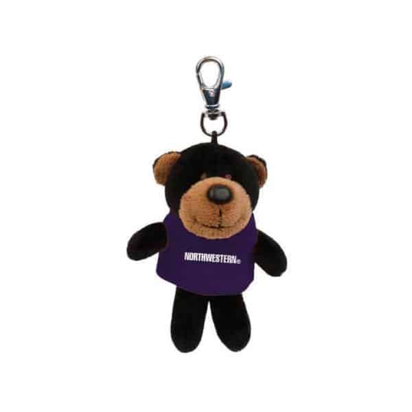 Northwestern University Wildcats Plush Keychain of a Black Bear Wearing a Purple Northwestern Tee Shirt