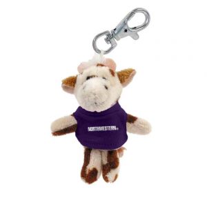 Northwestern University Wildcats Plush Keychain of a Brown Cow Wearing a Purple Northwestern Tee Shirt