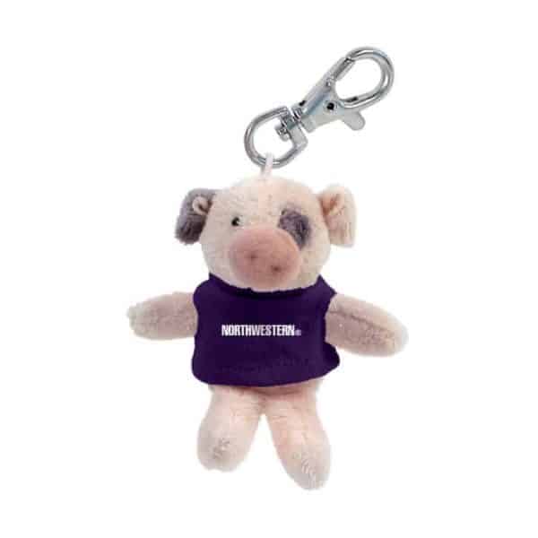 Northwestern University Wildcats Plush Keychain of a Pig Wearing a Purple Northwestern Tee Shirt