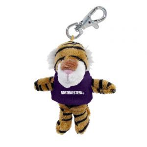 Northwestern University Wildcats Plush Keychain of a Tiger Wearing a Purple Northwestern Tee Shirt