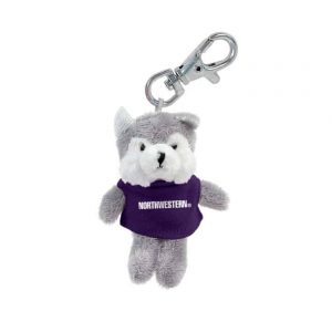 Northwestern University Wildcats Plush Keychain of a Wildcat Wearing a Purple Northwestern Tee Shirt