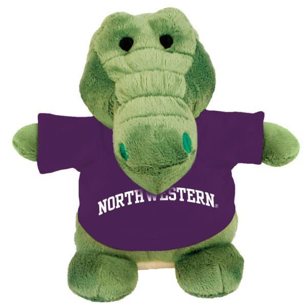 Northwestern Wildcats Bean Bag Buddy Gator Wearing a Purple Northwestern Tee Shirt