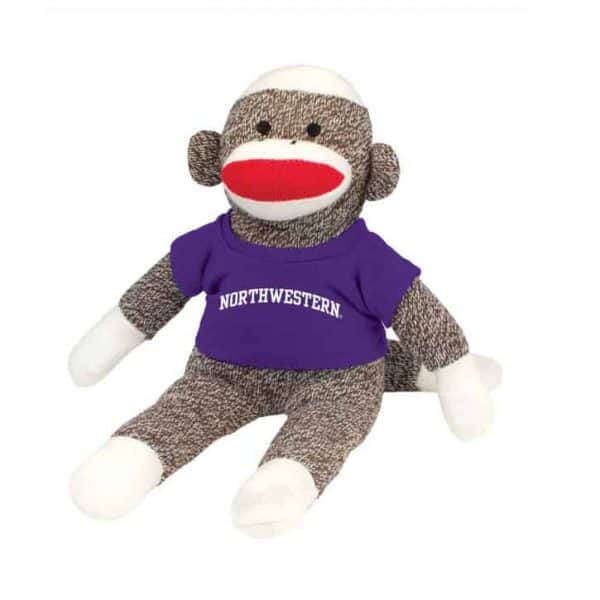Northwestern Wildcats Sock Monkey Wearing Purple "Northwestern" Tee Shirt