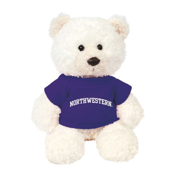 Northwestern Wildcats Teddy Bear Baxter Cream Wearing Purple "Northwestern" Tee Shirt