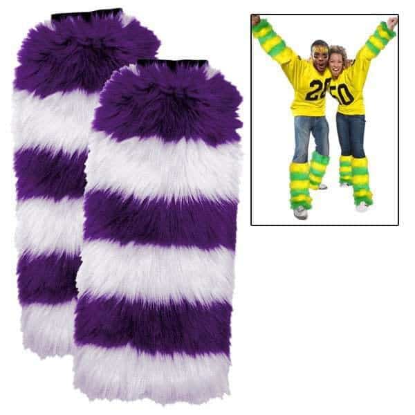 Purple/White Fuzzy Fan Spirit Legwarmers