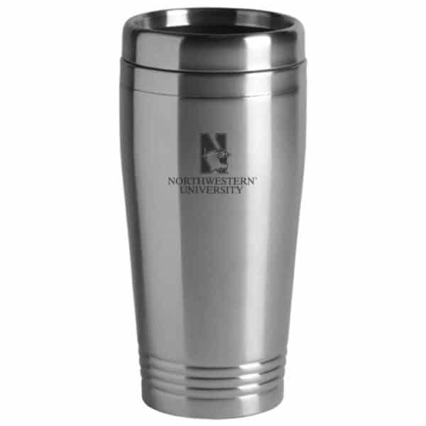 Northwestern Wildcats Laser Engraved Silver 16oz Stainless-Steel Tumbler Mug & Mascot Design