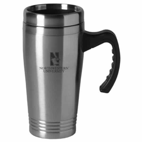 Northwestern Wildcats Laser Engraved Silver 16oz Stainless-Steel Tumbler Mug with Handle & Mascot Design