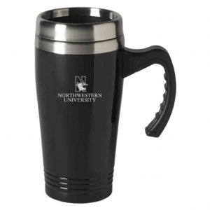 Northwestern Wildcats Laser Engraved Black 16oz Stainless-Steel Tumbler Mug with Handle & Mascot Design