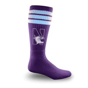Northwestern University Wildcats Adult Purple Full Cushion Tube Socks With N-Cat Design