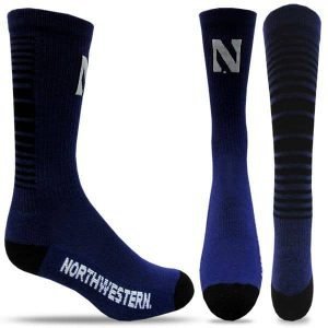 Northwestern University Wildcats Purple/Black Half Cushion Crew Socks with Arch Support and Stylized N Design