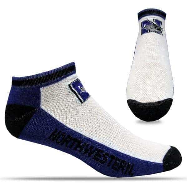 Northwestern University Wildcats Adult Tri-Color No Show Half Cushion Socks with Arch Support & Mesh Venting