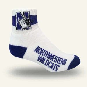 Northwestern University Wildcats Adult Full Cushion White Quarter Socks with Arch Support