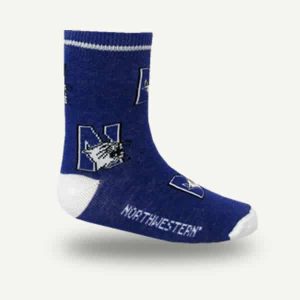 Northwestern University Wildcats Kids Purple Allover Print Flat Knit Crew Socks