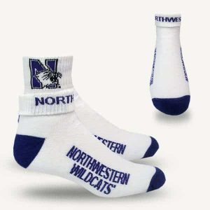 Northwestern University Wildcats Youth Full Cushion Folded White Quarter Socks with Arch Support